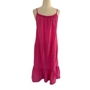 Stella Martini Hot Pink Linen Ruffle Hem Sundress Sleeveless Spaghetti Strap M